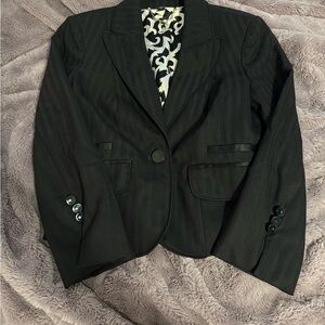BEBE Women's Black Striped Blazer (semi cropped)